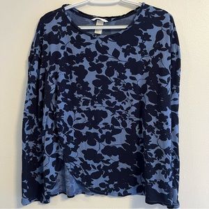 H&M Blue Floral Long Sleeve Shirt Top Size M